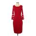 Calvin Klein Casual Dress - Sheath Scoop Neck 3/4 sleeves: Red Solid Dresses - Women's Size Small