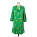 Crown & Ivy Casual Dress - Mini Tie Neck 3/4 sleeves: Green Print Dresses - Women's Size Medium