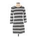 Forever 21 Casual Dress - Mini Crew Neck 3/4 sleeves: Black Stripes Dresses - Women's Size Small