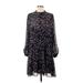 H&M Casual Dress - Mini High Neck 3/4 sleeves: Black Floral Dresses - Women's Size Medium
