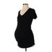 A Pea in the Pod Casual Dress - Bodycon Plunge Short sleeves: Black Print Dresses - Women's Size Small Maternity