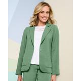 Blair Women's Look-Of-Linen Long Sleeve Blazer - Green - PM - Petite