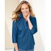 Blair Women's Foxcroft Wrinkle-Free Solid 3/4 Sleeve Shirt - Blue - 10P - Petite