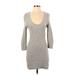 Express Casual Dress - Mini Scoop Neck 3/4 sleeves: Gray Solid Dresses - Women's Size Small