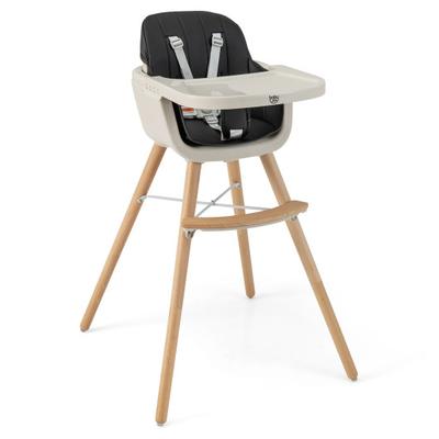 Costway 3-in-1 Convertible Wooden High Chair with Cushion-Black
