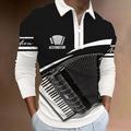 Homme POLO Polo zippé Tee Shirt Golf Imprimés Photos Musique Guitare Instrument de musique Col rabattu Noir Blanche Jaune Dorée Marron Extérieur Plein Air manche longue Zippé Imprimer Vêtement Tenue