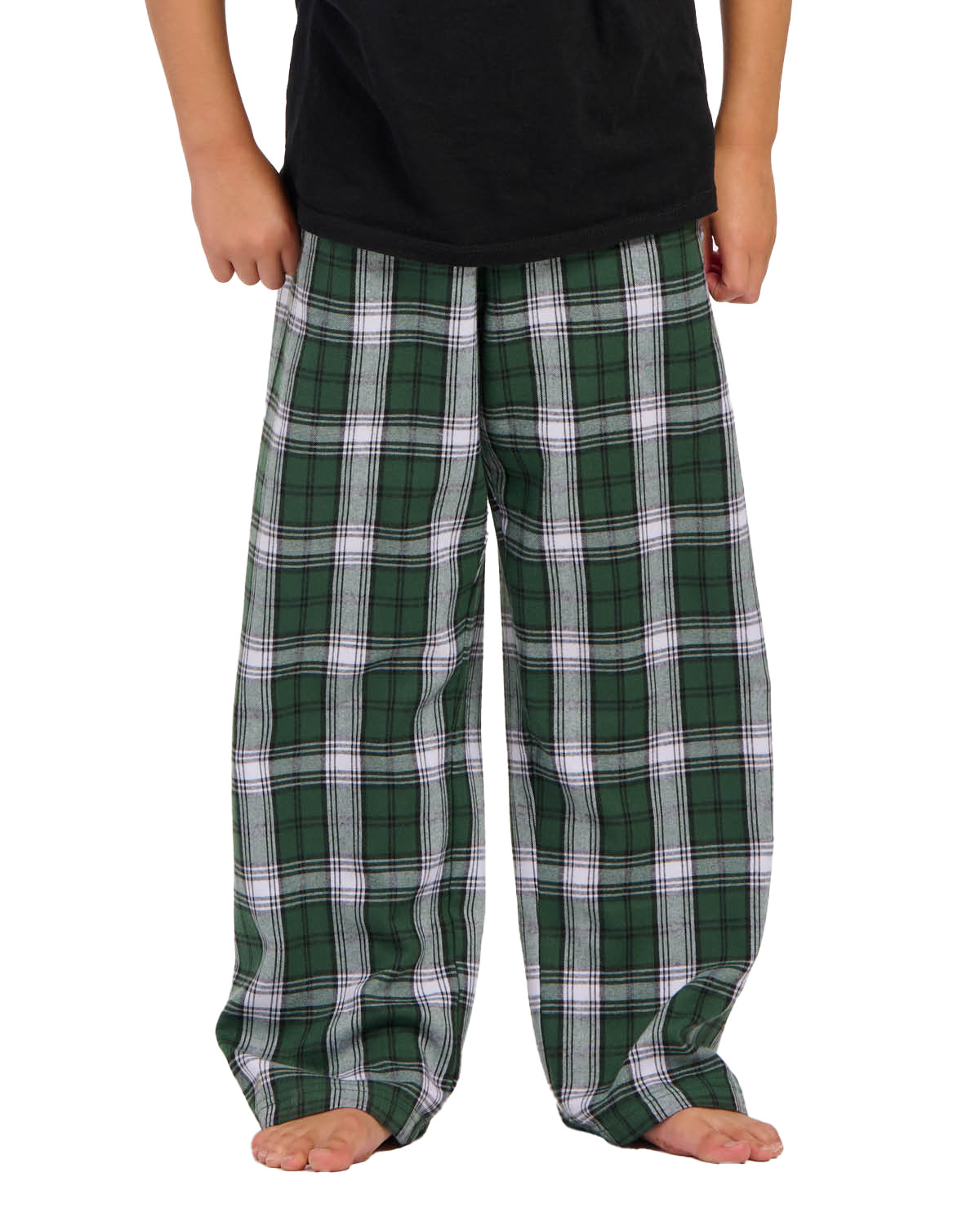 Boxercraft BY6624 Youth Polyester Flannel Pant in Green/White Plaid size Medium