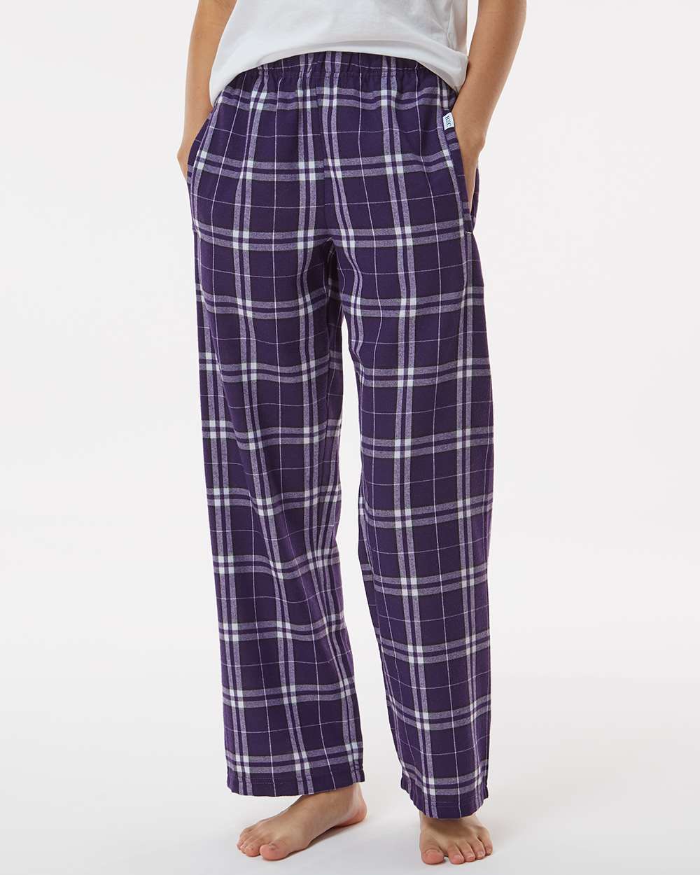 Boxercraft BY6624 Youth Polyester Flannel Pant in Purple/White Plaid size Small