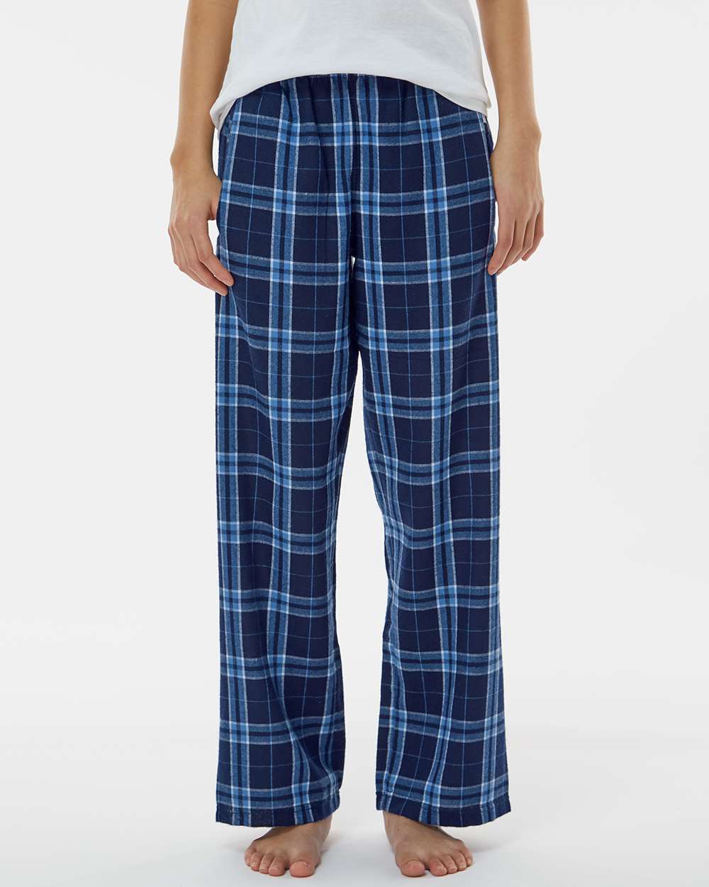 Boxercraft BY6624 Youth Polyester Flannel Pant in Navy Blue/Columbia Plaid size Small