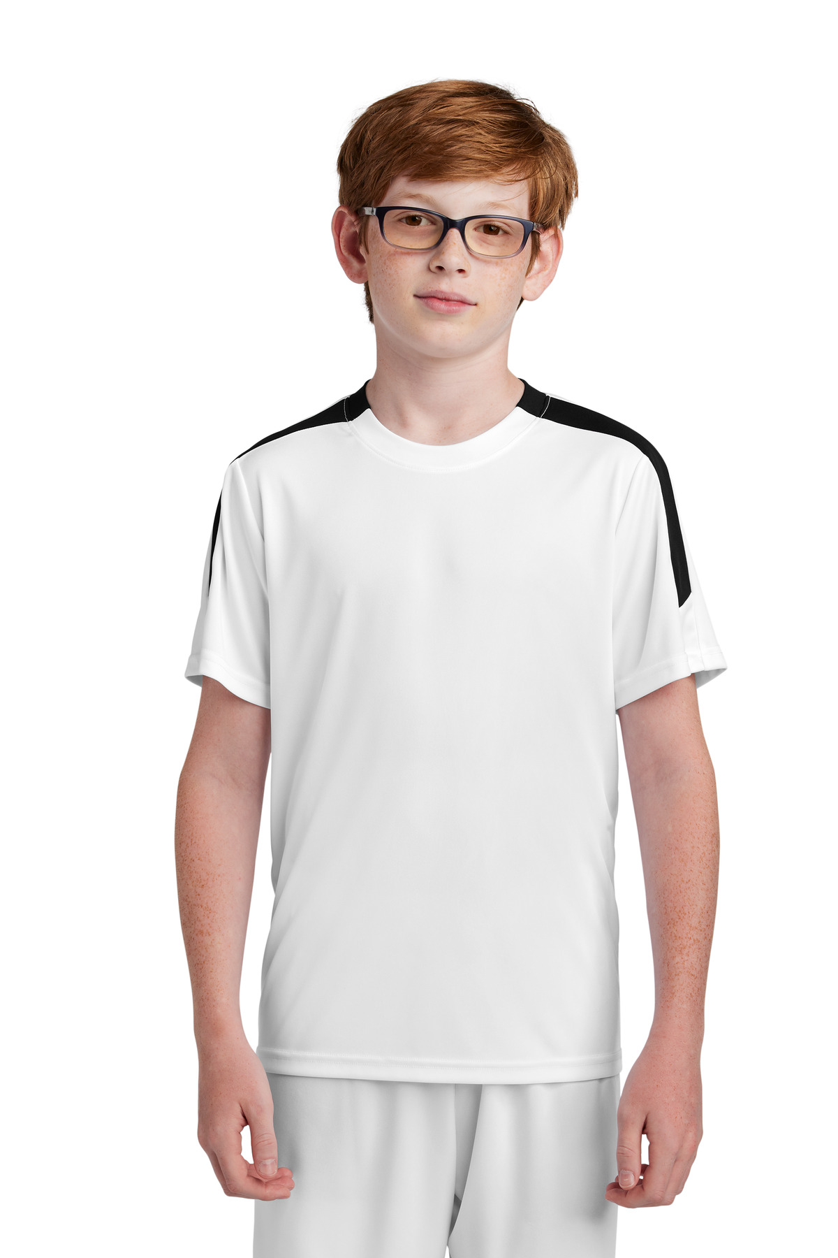 Sport-Tek YST100 Youth Competitor United Crew in White/Black size Small | Polyester