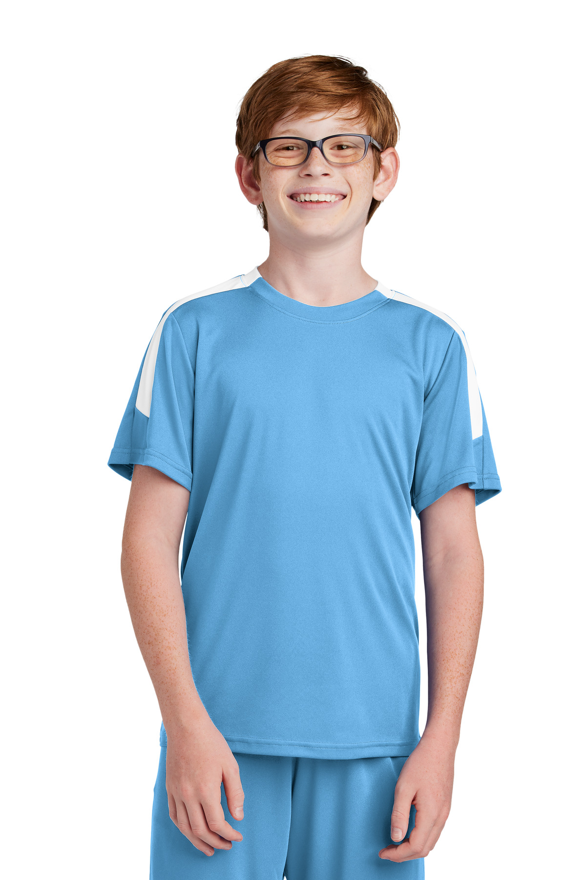 Sport-Tek YST100 Youth Competitor United Crew in Carolina Blue/White size XS | Polyester