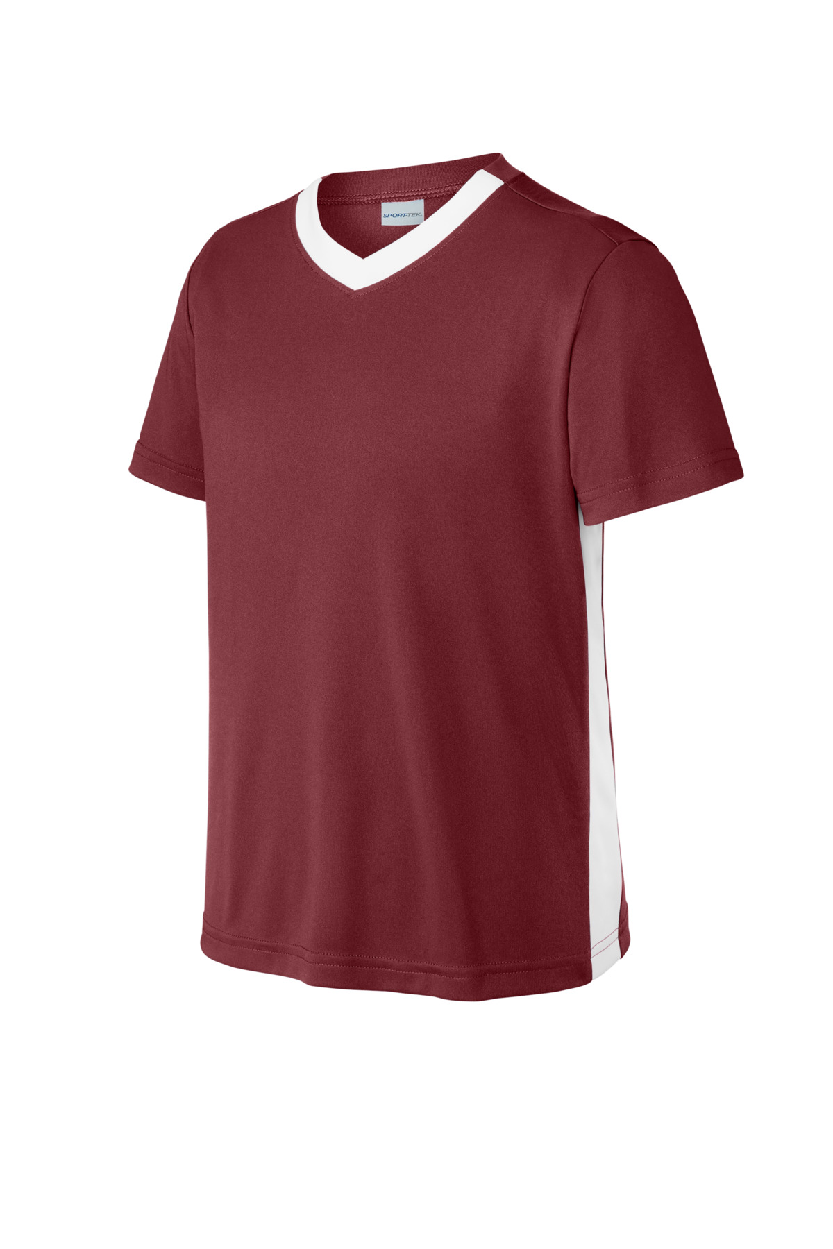 Sport-Tek YST101 Youth Competitor United V-Neck in Maroon/White size Medium | Polyester
