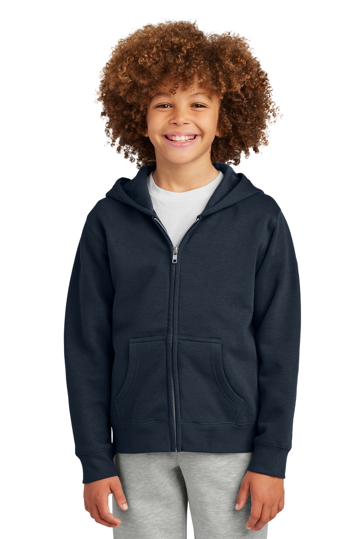 District DT6102Y Youth V.I.T. Fleece Full-Zip Hoodie in New Navy Blue size Large | Cotton/Polyester Blend