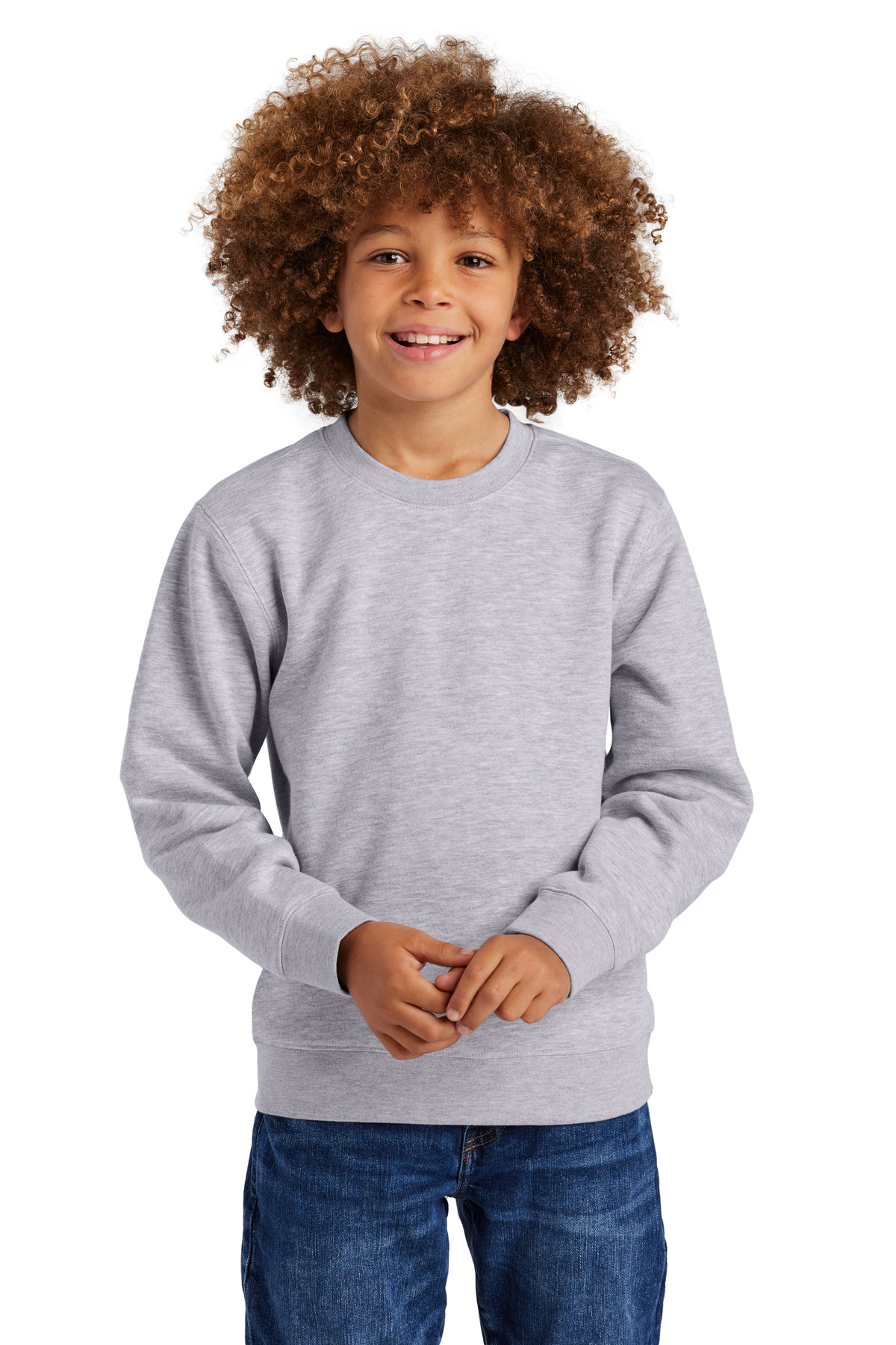 District DT6104Y Youth V.I.T. Fleece Crew T-Shirt in Light Heather Grey size XL | Cotton/Polyester Blend