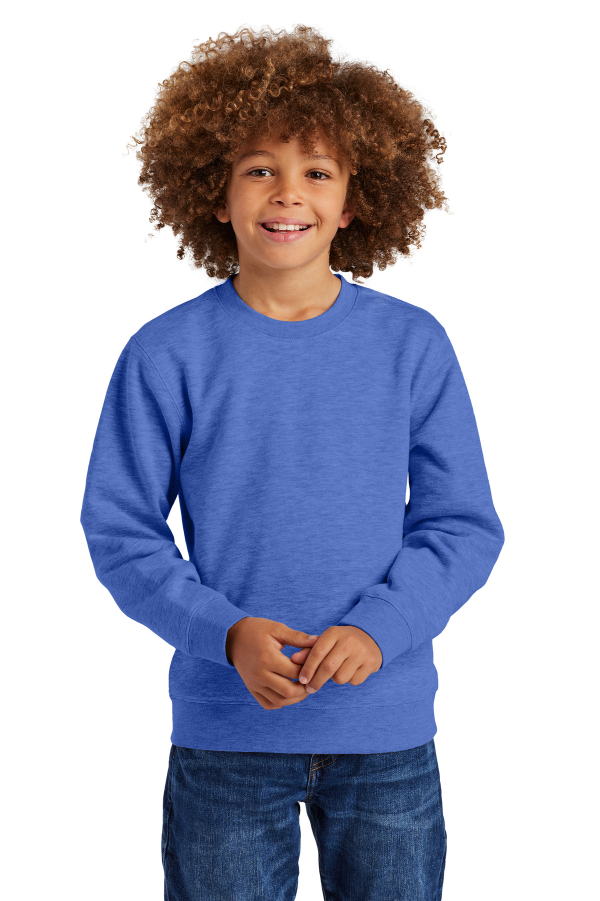 District DT6104Y Youth V.I.T. Fleece Crew T-Shirt in Royal Blue Frost size XL | Cotton/Polyester Blend