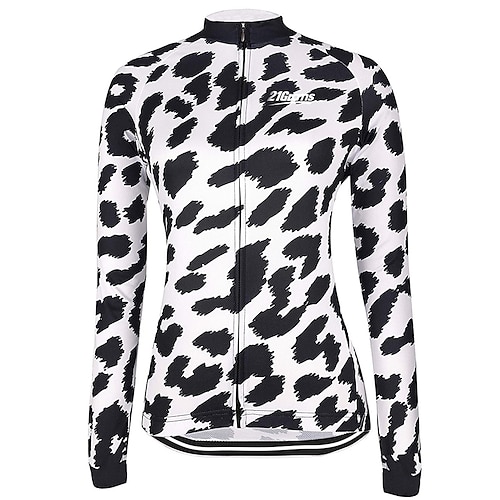 Damen Radtrikot Leopard Gemustert Lustig Langarm Fahhrad Trikot Oberteil mit 3 Gesäßtaschen Mountainbike MTB Straßenradsport Thermowarm Schnelltrocknend Anatomisches Design Reflektierende Streifen Image
