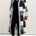 Plus Size Colorblock Longline Coat, Women's Plus Slight Stretch Casual Trench Coat