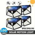 4pcs/2pcs/1pc Solar Motion Sensor Wall Light - 100 Led Outdoor Lamp For Backyard, Garden, Fence, Patio, Front Door, Garage, Deck - Energy Efficient Lights