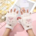 Cat Paw Soft Fuzzy Lined Flip Up Down Top Fingerless Mitten Gloves Cute Aesthetics Winter Warm Gloves