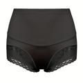 Plus Size Elegant Underwear, Women's Plus Contrast Lace Trim High Tummy Control Shapewear Boy Shorts