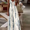 Plus Size Boho Dress, Women's Plus Tie Dye V Neck Medium Stretch Maxi Cami Dress