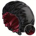 1pc Satin Bonnet Sleep Cap Large Double Layer Reversible Adjustable Night Sleeping Turban Hat Hair Wrap Head Cover Reusable Nightcap For Girls And Women - Bathroom Accessories