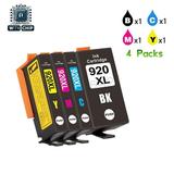 4PK High-Yield BK/C/M/Y Ink Cartridge(with Chip) for HP 920XL 920 - Fits 6000 6500 6500A