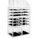 Acrylic Cosmetic Makeup Organizer & Jewelry Storage Display Case - Large 16 Slot 2 Box & 10 Drawer Set - Clear