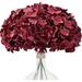 10pcs Burgundy Hydrangea Artificial Flowers Silk Artificial Hydrangea Flowers Full Heads with Stems Faux Hydrangea Fall Flowers Bouquets for Wedding Home Party Decor (Burgundy)