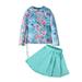 Toddler Summer Long Sleeve Girls Cute Fish Blue Printed Two Piece Swimwear Swimsuit Bikini Fashion Kids Swimsuits for Girls 7-16