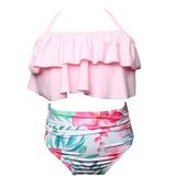 Qufokar Swimsuits Shorts for Girls Size 12 Girl Swim Ruffles Floral Set Two Baby Print Swimsuit Swimwear Little Pieces Bikini Kids Suit Toddler 2-12Y Beach Bathing Girls Wear Girls Swimwear