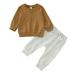 QIANGONG Boys Outfit Sets Solid Boys Outfit Sets Crew Neck Long Sleeve Boys Outfit Sets Brown 2-3 Years