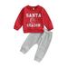 Canrulo Infant Toddler Baby Boys Christmas Clothes Long Sleeve Letter & Santa Claus Print Sweatshirt with Elastic Waist Sweatpants Set Red Gray 2-3 Years