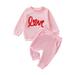 Meihuid Get Your Baby Girl Ready for Valentineâ€™s Day with Letter Embroidery Sweatshirt + Pants