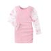 TheFound Toddler Baby Girls Dresses Floral Embroidery Sheer Long Sleeve Round Neck Side Ruched Slim Dress