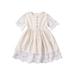 Canrulo Toddler Baby Girls Princess Dresses Lace Flower Print Short Sleeves Party Knee Length A-Line Dress Apricot 1-2 Years