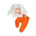 TheFound Toddler Baby Boys Halloween Outfits Pumpkin Letter Print Long Sleeve Sweatshirts and Long Pants 2Pcs Clothes