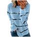 Biziza Plus Size Western Shirts for Women Crew Neck Going Out Fall Tops Women Loose Fit Long Sleeve Womens Blouses for Work Workout T Shirts Striped Plus Size Tunic Tops Sky Blue 5Xl