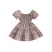 Canrulo Toddler Baby Girl Summer Casual Puff Short Sleeve A-Line Dress Princess Boat Neck Midi Dresses Outfits Purple 4-5 Years