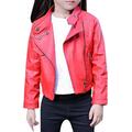 Elainilye Fashion Toddler Girl Leather Jackets Baby Girls Kids Outfits Spring Faux Leather Lapel Jacket Zipper Outerwear Coat Red