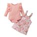 Rovga Outfit For Children Children Girls Winter Long Sleeve Ribbed Tops Flower Suspender Dress Set 2Pcs Outfits Clothes Set For Kids