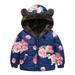 QUYUON Toddler Girl Fleece Jacket Toddler Baby Boys Girls Hoodie Jacket Floral Print Fleece Lined Winter Thick Casual Keep Warm Hooded Coat Jacket Outerwear Baby Down Coat with Hood 12-18 Months