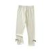 Elainilye Fashion Girls Pants Summer Casual Pants Capris Bow Decorative Elastic Thin Children s Pants 4-11 Years White