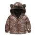 QUYUON Winter Down Coats for Kids Toddler Baby Boys Girls Hoodie Jacket Leopard Print Fleece Lined Cute Winter Thick Casual Keep Warm Hooded Coat Jacket Outerwear Baby Down Coat with Hood Coffee 2T-3T
