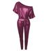 ICHUANYI Women s Trendy Rompers Faux Leather Strap Off Shoulder Bodysuit Fall Winter Ladies Jumpsuits Clearance