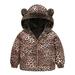 QUYUON Winter Down Coats Kids Toddler Baby Boys Girls Hoodie Jacket Leopard Print Fleece Lined Winter Thick Casual Keep Warm Hooded Coat Jacket Outerwear Baby Down Coat with Hood Coffee 12-18 Months