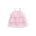 Canrulo Toddler Baby Girl Sequins Dress Sleeveless Rainbow Stars Print Mesh Tulle Dress Summer Layered Princess Cake Dress Pink 3-4 Years