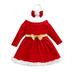 TheFound Toddler Baby Girls Christmas Dress Off Shoulder Long Sleeve Fur Trim Dress with Headband Party Dress