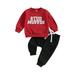 Canrulo Infant Toddler Baby Boy Girl Outfits Letter Print Long Sleeve Sweatshirt and Elastic Pants Spring Fall Clothes Red 2-3 Years