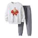 Quealent Boys Childrenscostume Male Big Kid Boys Four Piece Jacket Set Toddler Boys Long Sleeve Christmas Letter Print Shirt Tops and Pants Baby (GY2 9-10 Years)